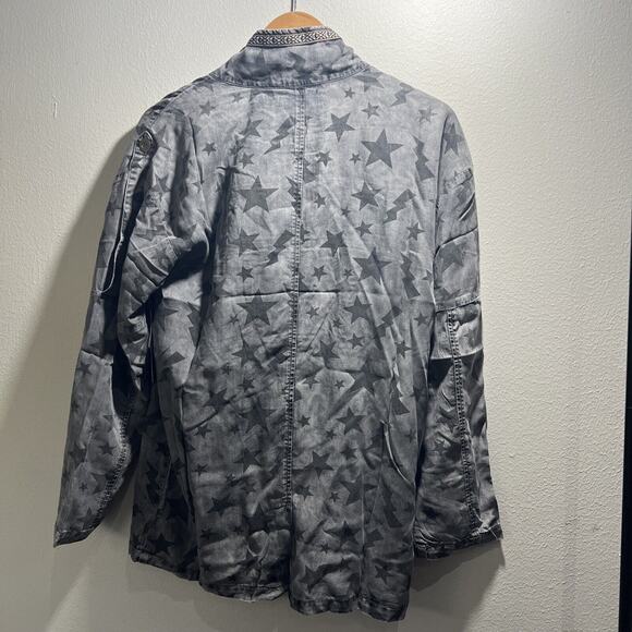 Billy T Lined Gray Jacket Black Stars Embroidered Collar Sz XS NWT Military Y2K - Picture 5 of 13